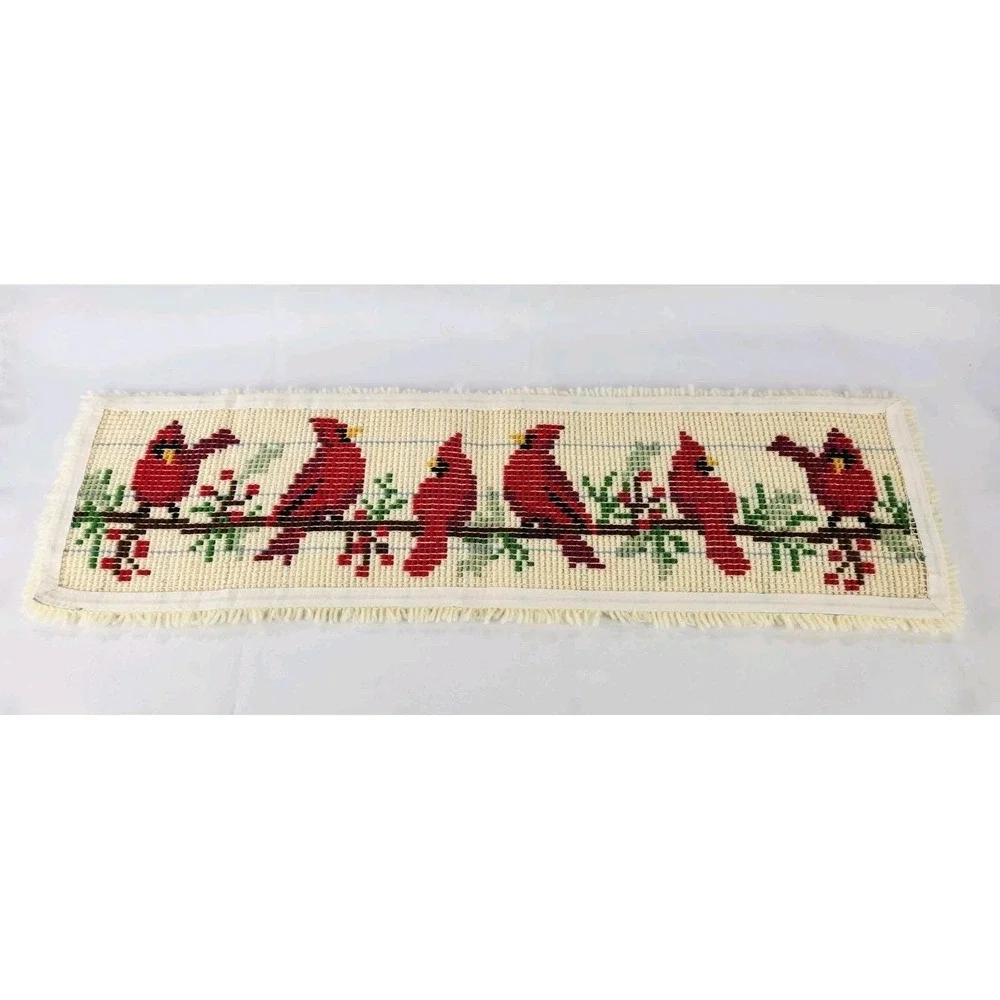Vtg Finished Birds On A Wire Cardinals Latch Hook Rug Kit 40x11 Mary Maxim 18021
